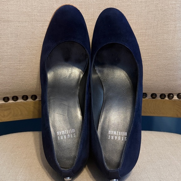 Stuart Weitzman Dark Blue Suede Cork Wedges, Size 8.5 - Picture 10 of 11